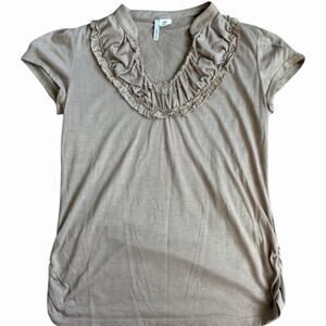 Lilly Lou Women's Top Large Brown Tunic Scoop Neck, Capped Sleeve, Cottagecore L